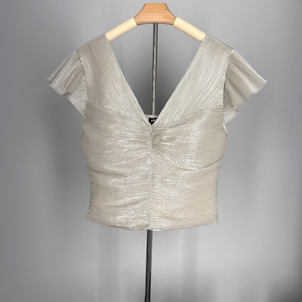 NWT Express Champagne Top | Ruffle Sleeves | Women's M | Balletcore Whimsical